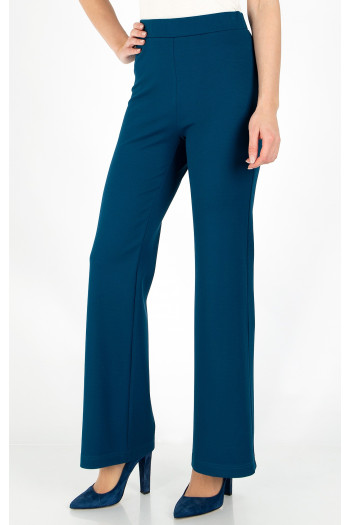 Pantaloni drepți de tricot dintr-un material structural de culoare Alpine blue