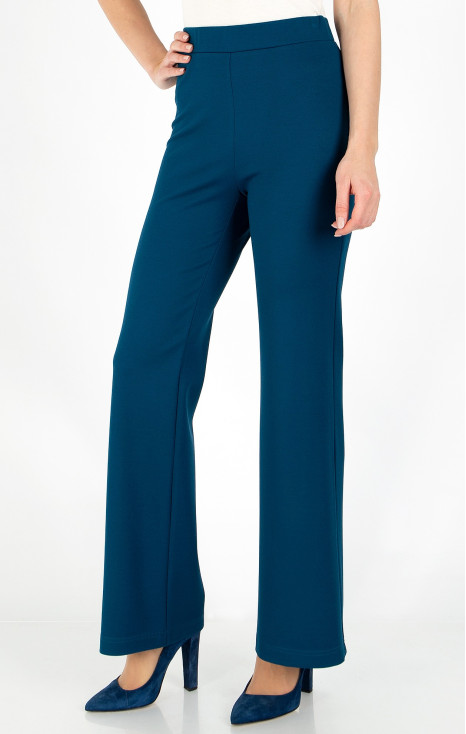 Pantaloni drepți de tricot dintr-un material structural de culoare Alpine blue