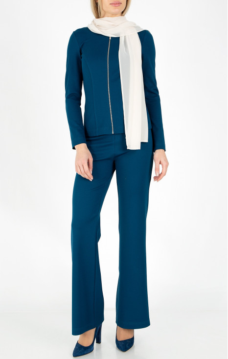 Pantaloni drepți de tricot dintr-un material structural de culoare Alpine blue