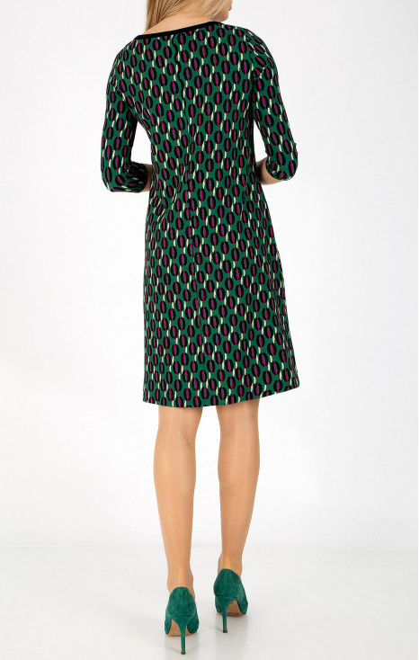 Rochie cu siluetă A, din tricot elastic, cu imprimeu grafic în verde închis [1]