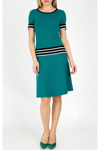 Bluză dintr-un material de tricot ajustat de culoare Teal Green cu dungi în alb-negru [1]