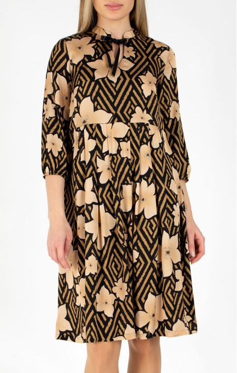 Rochie din viscoză satinată de lux cu imprimeu grafic și motive florale 