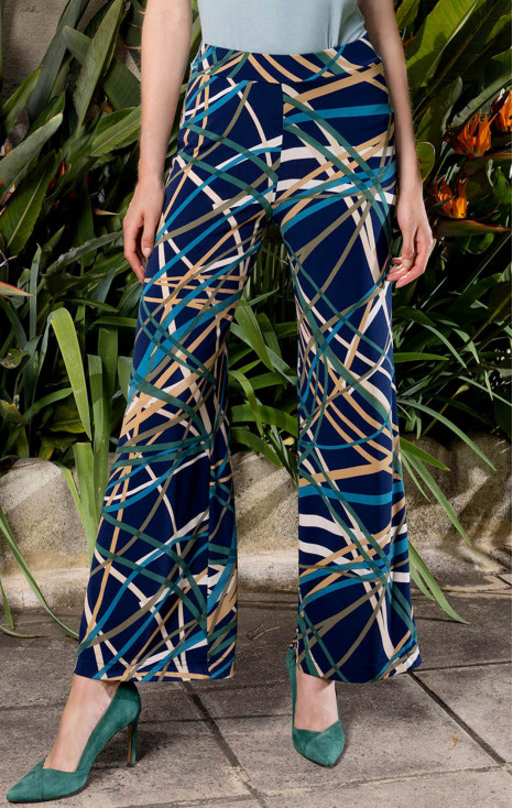 Pantaloni din jerseu ușor cu siluetă lejeră de culoare de culoare albastru închis și cu imprimeu grafic