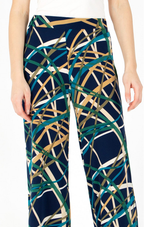 Pantaloni din jerseu ușor cu siluetă lejeră de culoare de culoare albastru închis și cu imprimeu grafic