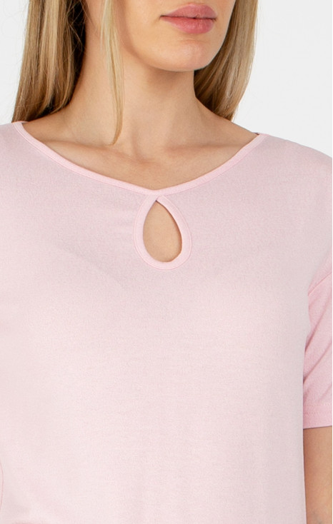 Bluză de culoare Baby Pink cu orificiu în formă de picătură pe decolteu 