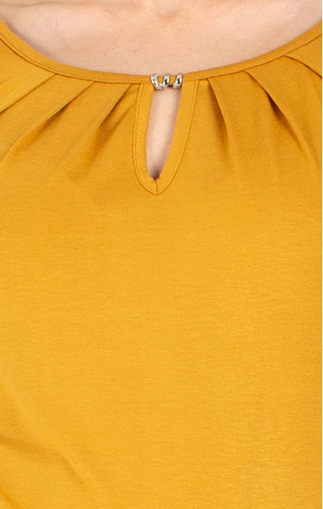 Bluză din jerseu elastic cu pliuri și decupare pe decolteu de culoare Honey Gold