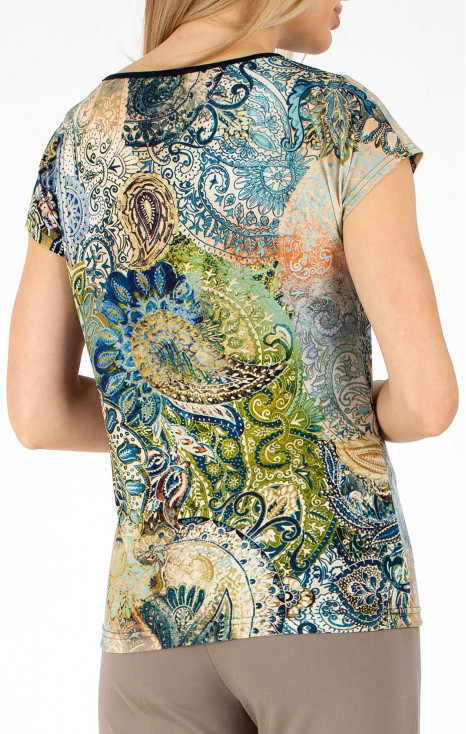 Bluză cu siluetă lejeră cu imprimeu grafic și motive paisley în albastru, verde și portocaliu