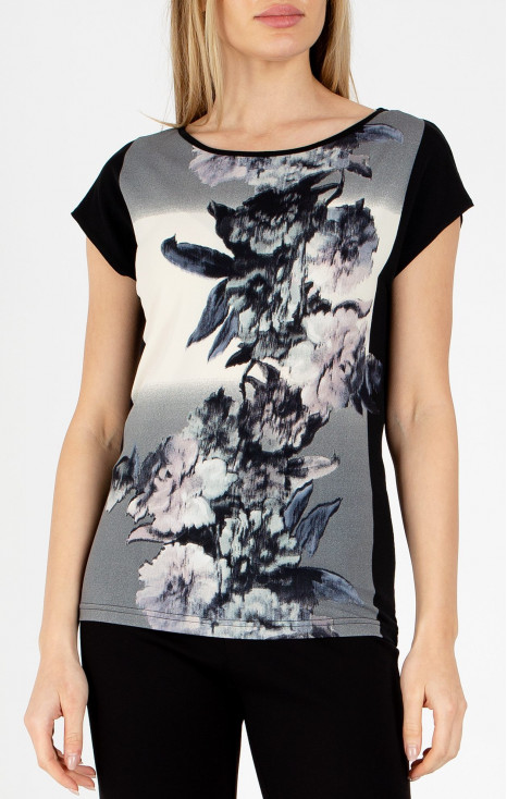 Bluză din tricot ușor tip jerseu cu imprimeu floral alb-negru