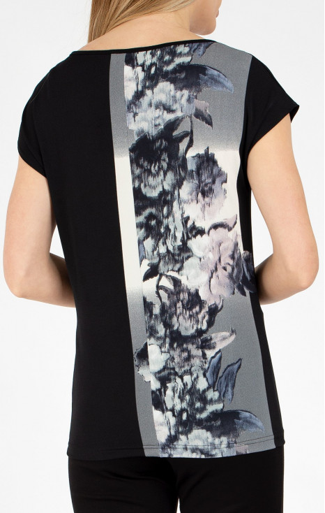 Bluză din tricot ușor tip jerseu cu imprimeu floral alb-negru