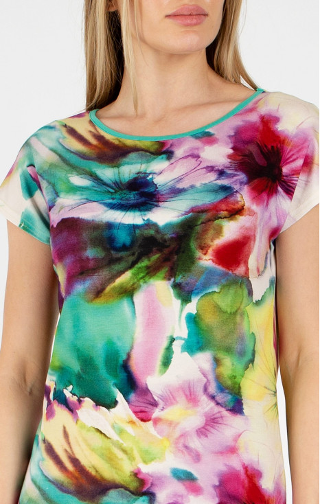 Bluză din jerseu ușor cu siluetă lejeră și imprimeu floral în acuarelă