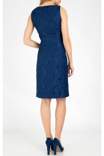 Rochie dreaptă din jacquard în relief cu reflecții satinate și motive florale de culoare Cobalt [1]