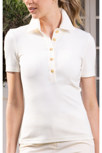 Bluză stilată din jerseu ajustat cu guler clasic și nasturi aurii [1]
