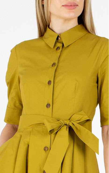 Rochie stilată midi din bumbac elastic de culoare Golden Green