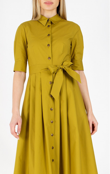 Rochie stilată midi din bumbac elastic de culoare Golden Green