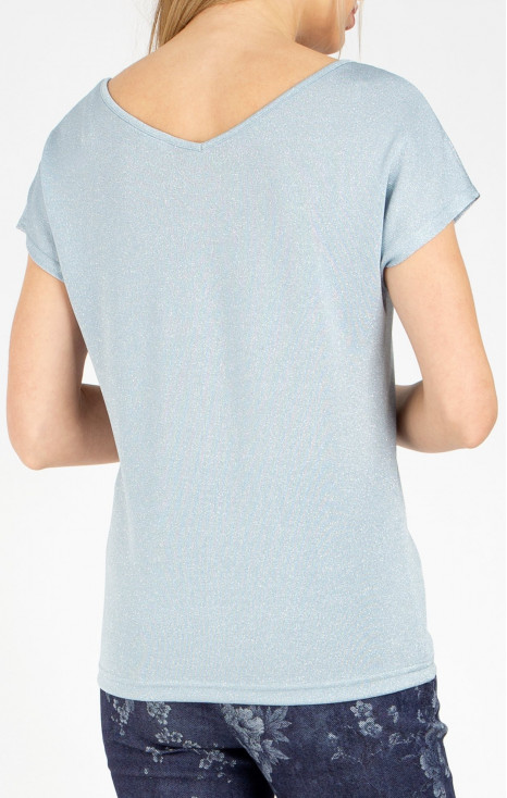 Bluză cu decolteu în formă de V cu reflecții de culoare Celestial Blue