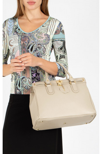 Geantă mare de damă, cu design rafinat, din piele natural, de culoare Sesame [1]