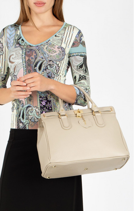 Geantă mare de damă, cu design rafinat, din piele natural, de culoare Sesame [1]