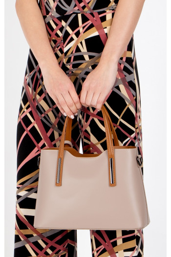 Geantă elegantă pentru damă, din piele naturală netedă de culoare Powder