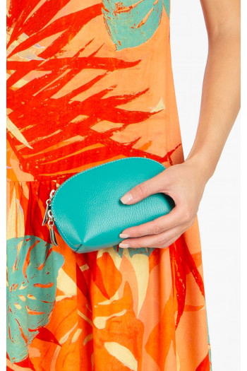 Portfard compact din piele naturală, de culoare Emerald