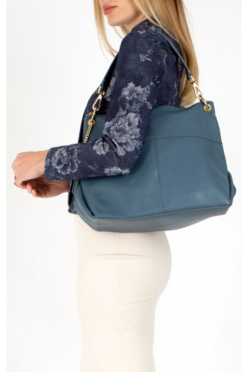 Geantă mare pentru damă, din piele naturală moale, de culoare Blue Heaven