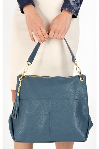 Geantă mare pentru damă, din piele naturală moale, de culoare Blue Heaven [1]