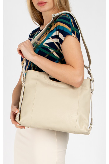 Geantă comodă pentru damă, din piele naturală de culoare Cloud Cream