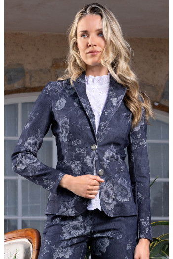 Sacou clasic din bumbac cu efecte denim și imprimeu cu flori 