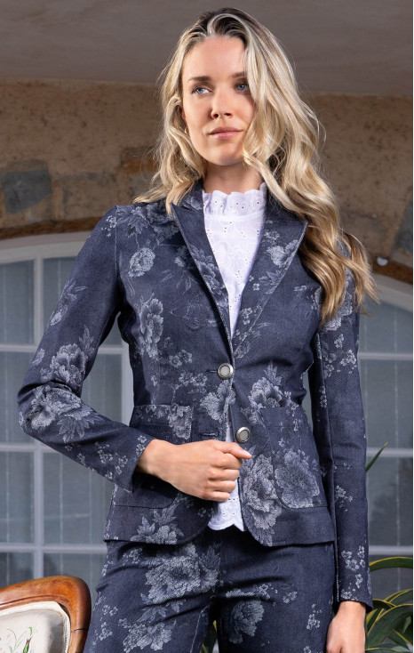 Sacou clasic din bumbac cu efecte denim și imprimeu cu flori 