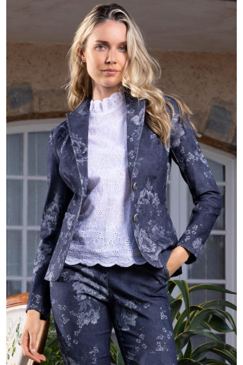 Sacou clasic din bumbac cu efecte denim și imprimeu cu flori  [1]