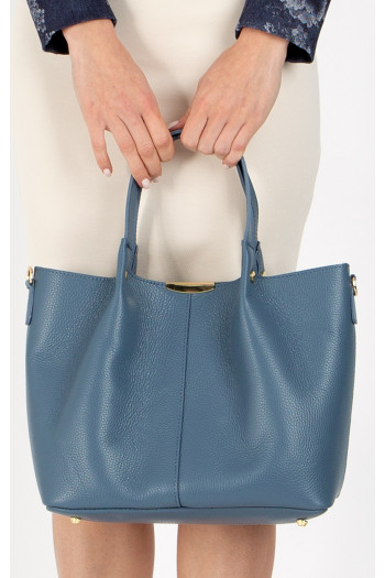 Geantă elegantă de damă, cu design elegant din piele naturală de culoare Blue Heaven