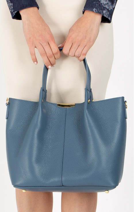 Geantă elegantă de damă, cu design elegant din piele naturală de culoare Blue Heaven