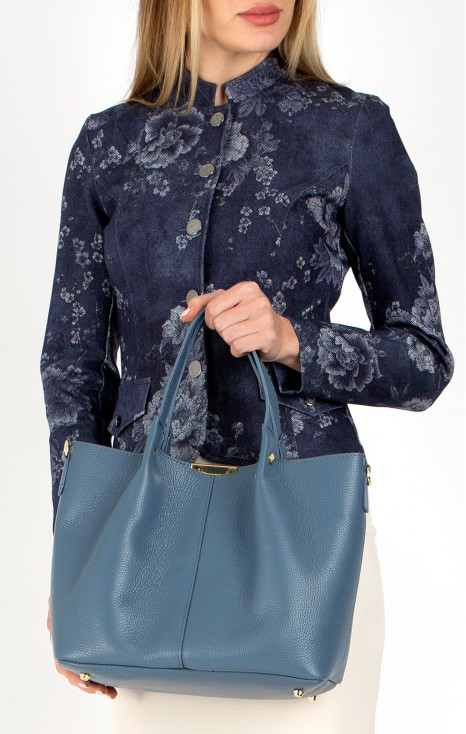 Geantă elegantă de damă, cu design elegant din piele naturală de culoare Blue Heaven [1]