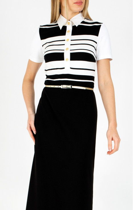Rochie midi stilată din jerseu de lux cu dungi albe și negre