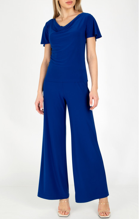 Bluză elegantă cu decolteu drapat și mânecă scurtă de culoare Ultamarine