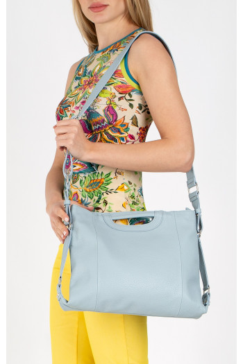 Geantă confortabilă de damă, din piele naturală în culoarea Baby Blue