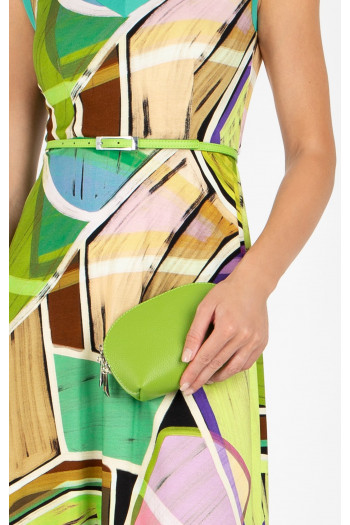 Portfard compact din piele naturală, de culoare Kiwi