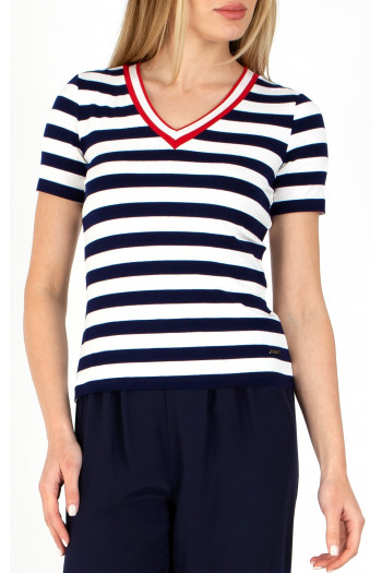 Bluză din jerseu de lux cu dungi stilate în albastru închis și alb [1]