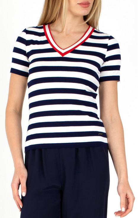 Bluză din jerseu de lux cu dungi stilate în albastru închis și alb [1]