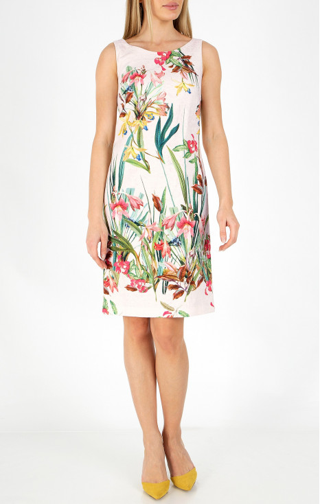 Rochie spectaculoasă cu siluetă mulată din jacquard de bumbac în relief, cu un desen delicat floral