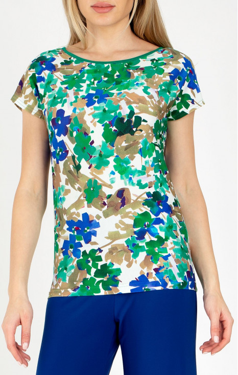 Bluză cu siluetă lejeră și imprimeu grafic în albastru și verde