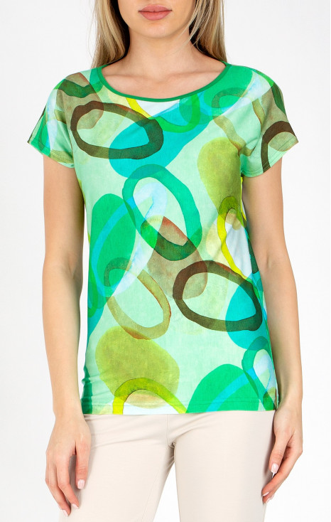 Bluză cu siluetă lejeră și imprimeu grafic, în culori vibrante de verde