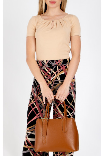 Geantă practică pentru damă, cu două compartimente individuale de culoare Caramel Cafe