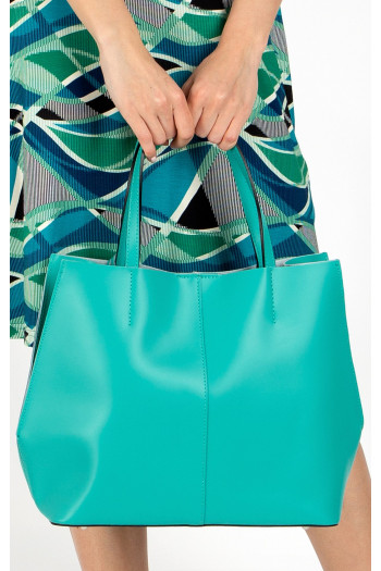 Geantă din piele naturală fără fermoar cu un neseser mic de Aquamarine