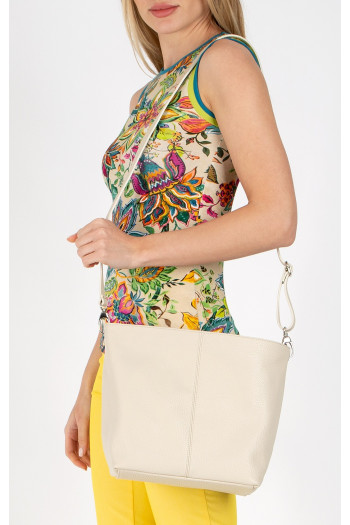 Geantă de damă, cu desing simplu din piele naturală de culoare Cloud Cream