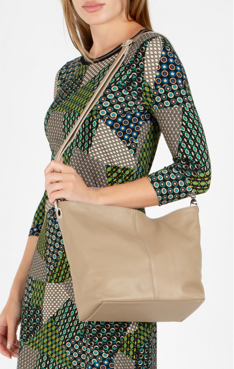 Geantă de damă simplă, din piele naturală, de culoare Dark Beige