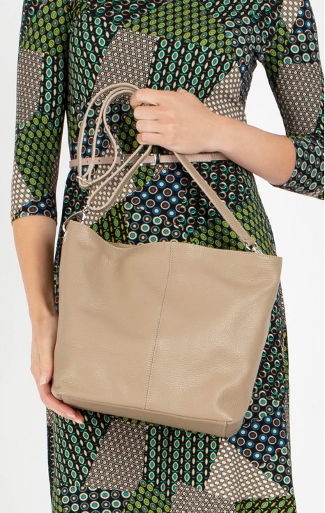 Geantă de damă simplă, din piele naturală, de culoare Dark Beige [1]