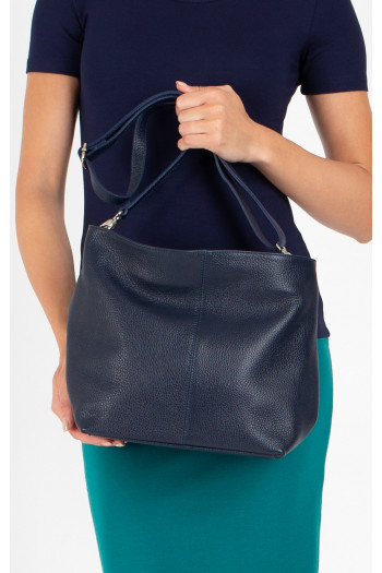 Geantă elegantă de damă din piele naturală moale, în culoarea indigo [1]