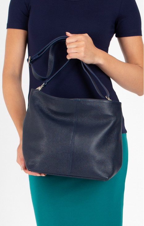 Geantă elegantă de damă din piele naturală moale, în culoarea indigo [1]