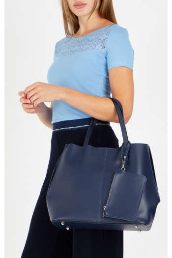 Geantă mare, elegantă, din piele naturală de culoare Indigo