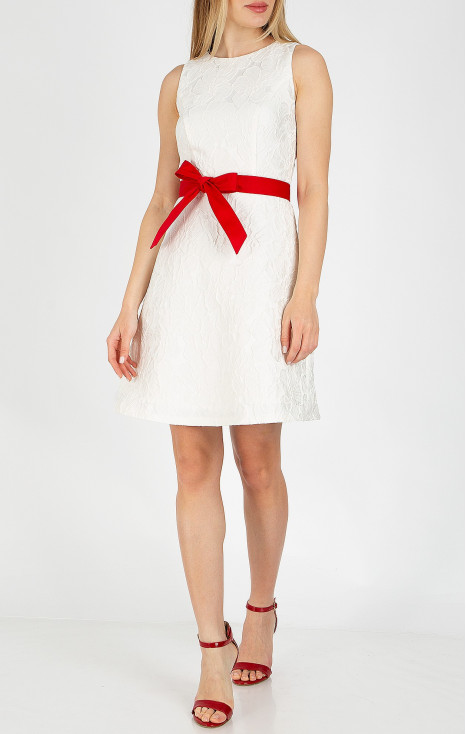 Rochie din jacquard italian cu motive florale bogate, de culoare Vanilla Ice